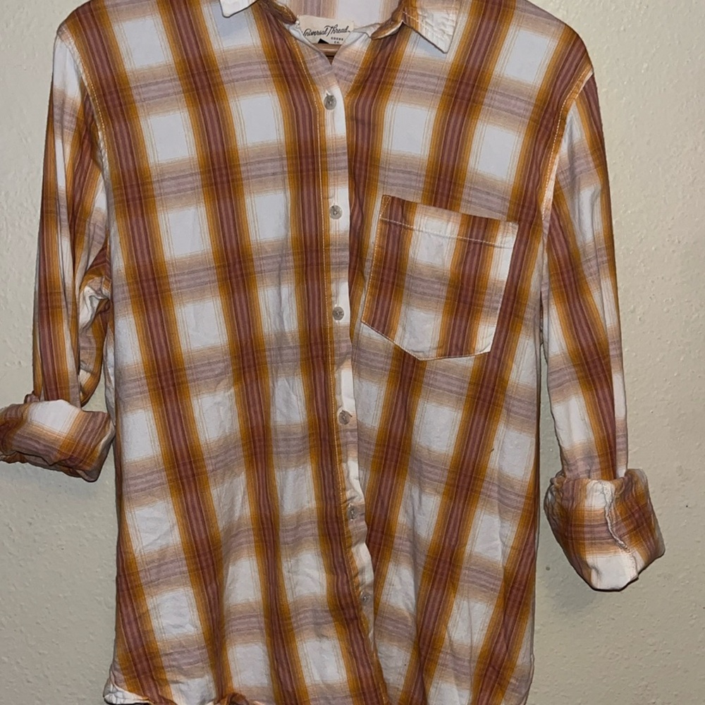 Orange and Burgundy Plaid Button Down